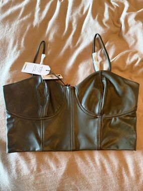 Express Faux Leather Bustier Top in Olive
